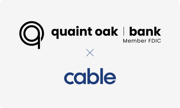 Quaint Oak Bank Partners with Cable for Fintech Sponsorship Program